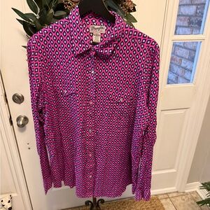 Wrangler Wrancher Colorful Diamond Pattern Pearl Snap Button Down Shirt LS L